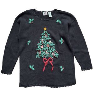 VTG 90s NutCracker Christmas Sweater Tree Embroidered Ornaments Beaded Size M